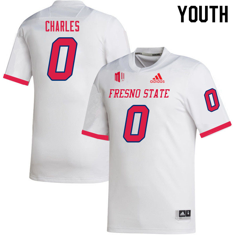 Youth #0 Charlotin Charles Fresno State Bulldogs College Football Jerseys Sale-White